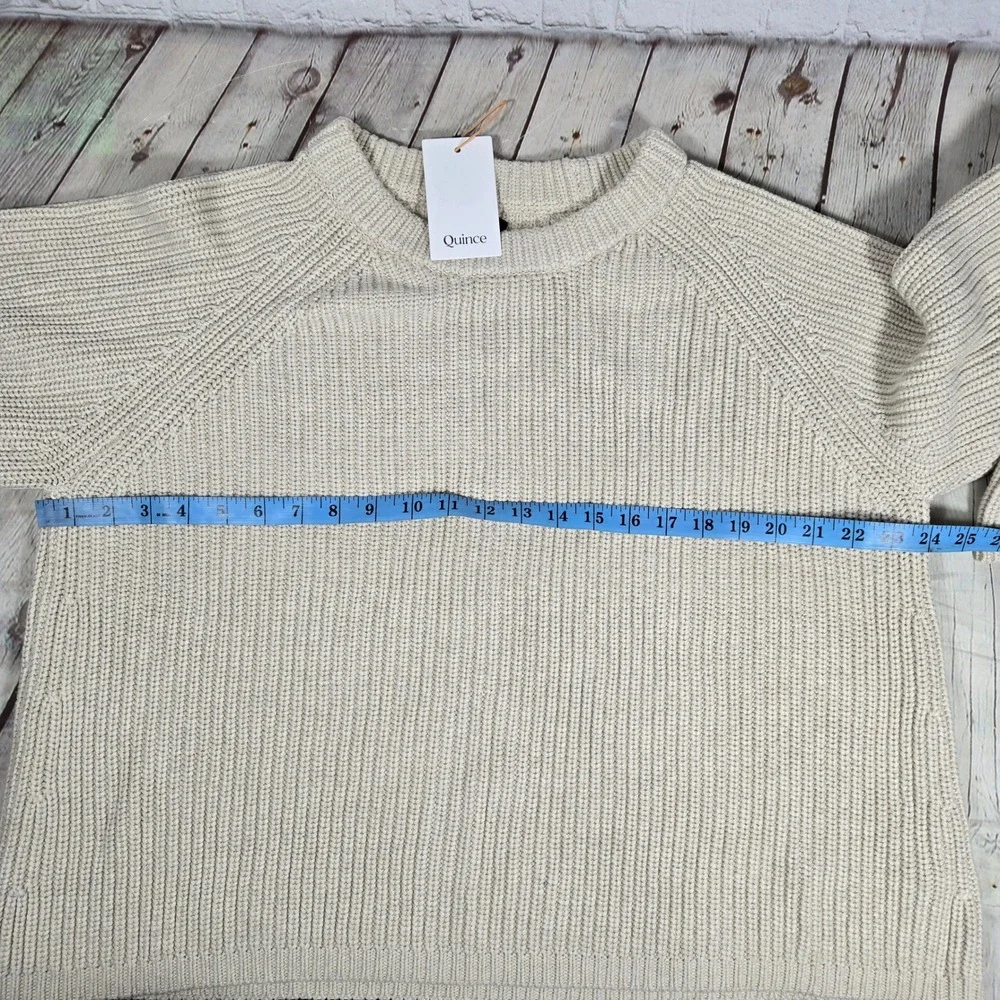 Quince Womens Fisherman Crew Sweater Speckled Beige 100% Organic Cotton XL NEW